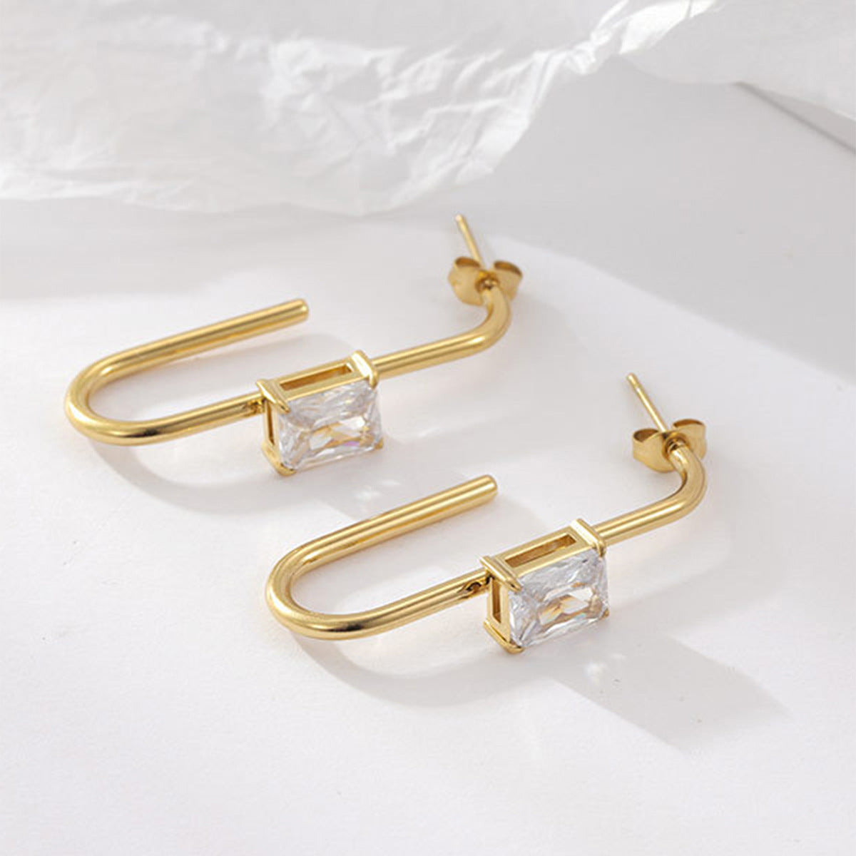 Wholesale Geometric Zircon Inlaid Stainless Steel Earrings